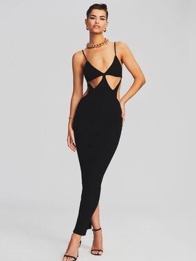 Retrofete Black Cutout Ribbed Maxi Dress